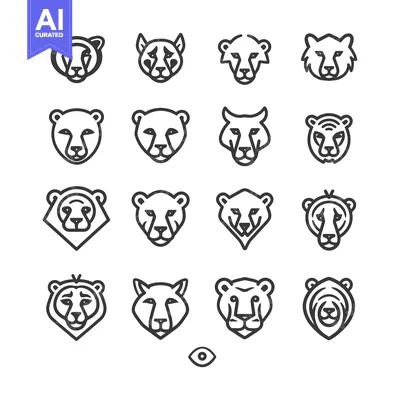 Aset desain premium: A Collection of Sixteen Line Art Animal Head Icons