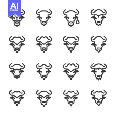 Popular premium asset: A Collection of Sixteen Line Art Buffalo Head Illustrations