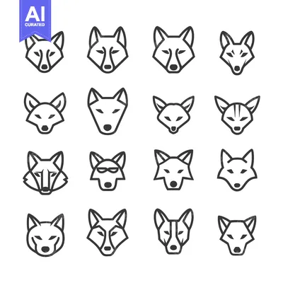 Premium design asset: A Collection of Sixteen Line Art Fox Head Illustrations
