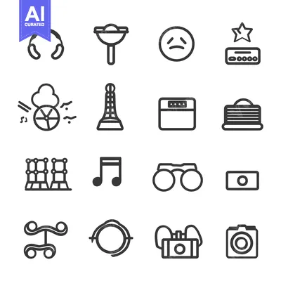 A Collection of Sixteen Line Art Icons Depicting Various Objects and C