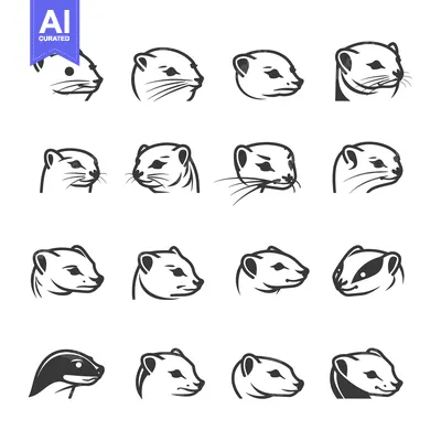 Popular premium asset: A Collection of Sixteen Line Art Illustrations of a Weasel's Head Faci