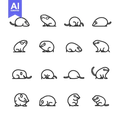 Aset premium populer: A Collection of Sixteen Line Drawings Depicting Mice in Various Poses
