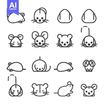 Aset desain premium: A Collection of Sixteen Line Drawings of Mice in Various Poses