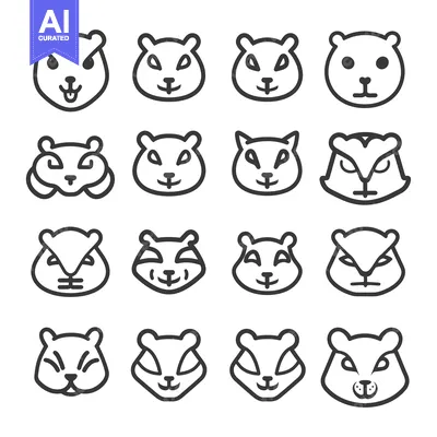 Popular premium asset: A Collection of Sixteen Line Drawings of Squirrel Faces with Different