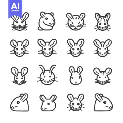 Premium design asset: A Collection of Sixteen Mouse and Rabbit Icons with Varying Expression