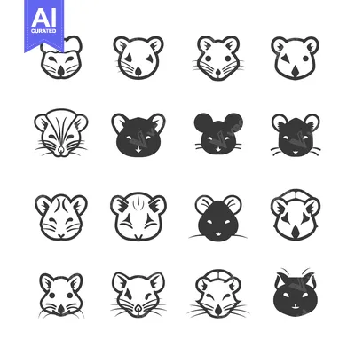 Aset premium populer: A Collection of Sixteen Mouse and Rat Head Illustrations in Black and