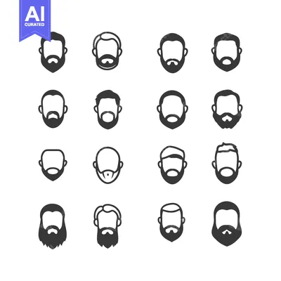 Popular premium asset: A Collection of Sixteen Simple Black and White Icons Depicting Male Fa