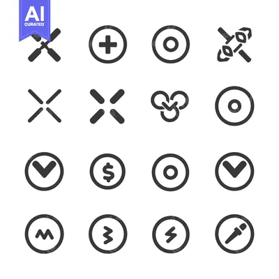 Aset desain premium: A Collection of Sixteen Simple Circular Icons with Diverse Symbols