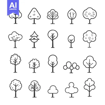 Aset desain premium: A Collection of Sixteen Simple Tree Line Drawings