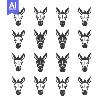 Aset premium populer: A Collection of Sixteen Stylized Donkey Heads Facing Forward