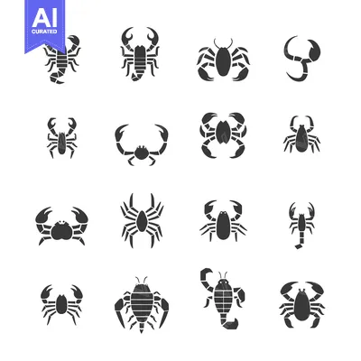 Aset premium populer: A Collection of Sixteen Stylized Scorpion and Crab Icons