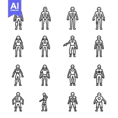 Aset premium populer: A Collection of Skeleton Icons in Various Poses