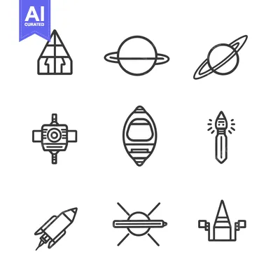 Aset premium populer: A Collection of Space Exploration Line Art Icons