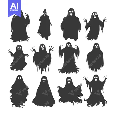 Aset desain premium: A Collection of Spooky Ghost Silhouettes for Halloween