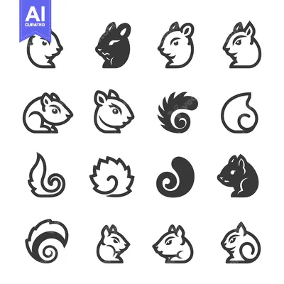 Aset premium populer: A Collection of Squirrel Icons with Different Poses and Tail Styles
