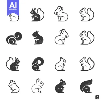 Aset desain premium: A Collection of Squirrel Illustrations in Different Styles and Colors