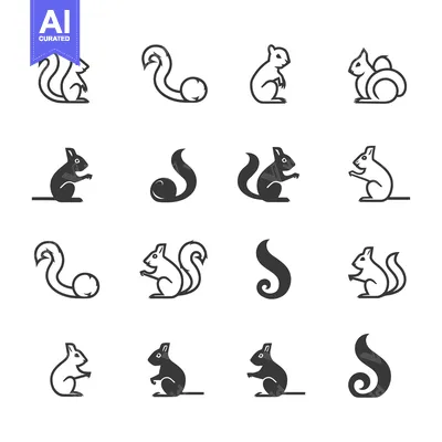 Aset desain premium: A Collection of Squirrel Line Art Icons in Black and White