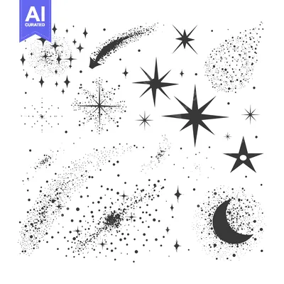 A Collection of Stars and a Crescent Moon with Scattered Dots