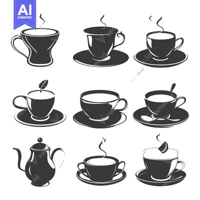 Aset premium populer: A Collection of Steaming Cups and a Teapot