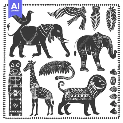 Aset premium populer: A Collection of Stylized African Wildlife Illustrations