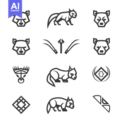 Aset premium populer: A Collection of Stylized Animal and Abstract Geometric Icons