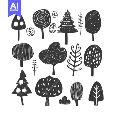 Premium design asset: A Collection of Stylized Black and White Trees
