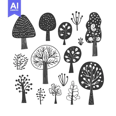 Aset premium populer: A Collection of Stylized Black and White Trees