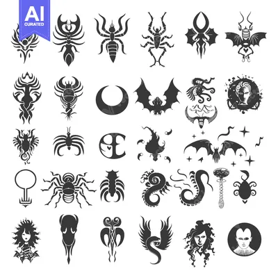 Aset desain premium: A Collection of Stylized Creatures and Abstract Shapes