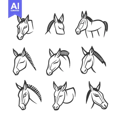 Aset desain premium: A Collection of Stylized Donkey Head Illustrations