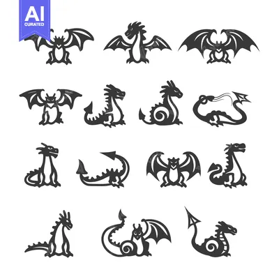 Aset desain premium: A Collection of Stylized Dragon Silhouettes