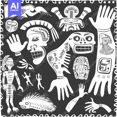 Aset desain premium: A Collection of Stylized Indigenous Art Motifs