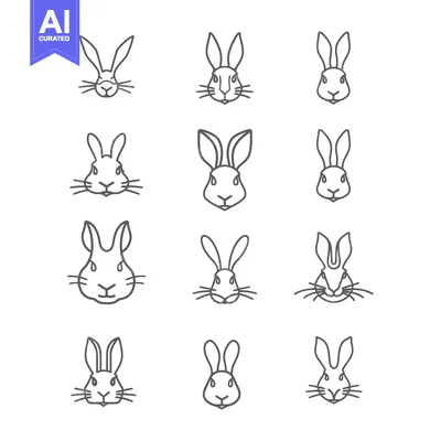 Premium design asset: A Collection of Stylized Line Drawings of Rabbit Faces