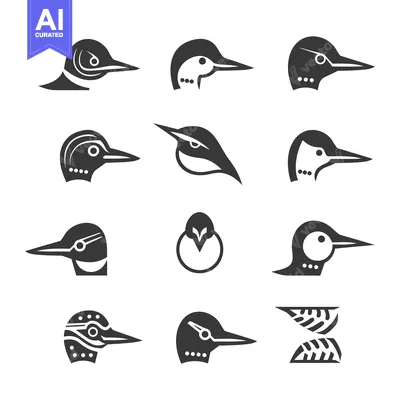 Aset premium populer: A Collection of Stylized Loon Bird Head Illustrations