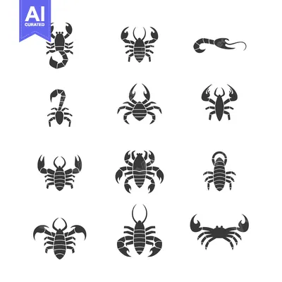 Aset desain premium: A Collection of Stylized Scorpion Silhouettes