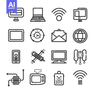 A Collection of Technology Related Icons, Including Computers, Mobile
