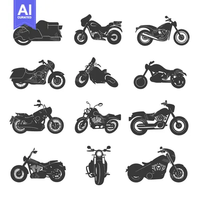 Premium design asset: A Collection of Ten Black and White Motorcycle Silhouettes
