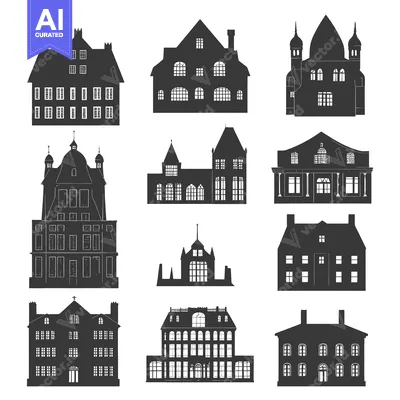 A Collection of Ten Black and White Silhouettes of Houses