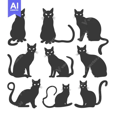 A Collection of Ten Black Cat Silhouettes in Various Poses