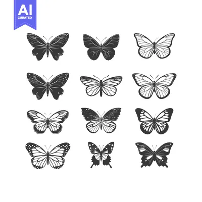 A Collection of Ten Distinctive Black Butterfly Silhouettes