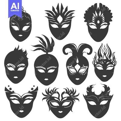Aset premium populer: A Collection of Ten Ornate Black and White Venetian Masks