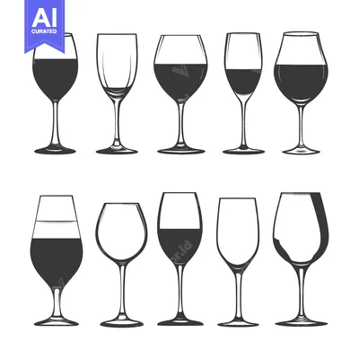 Aset desain premium: A Collection of Ten Wine Glasses in Various Shapes and Styles