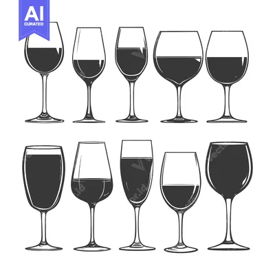 Aset desain premium: A Collection of Ten Wine Glasses in Various Styles and Shapes