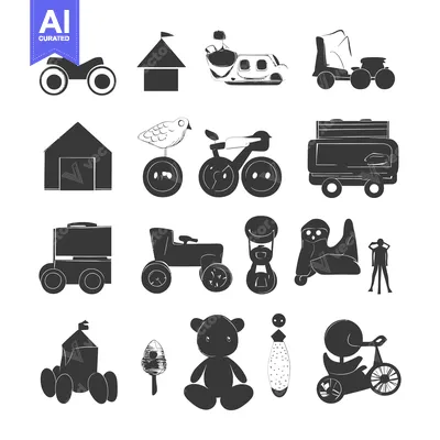 Aset desain premium: A Collection of Toy Icons in a Hand-Drawn Style