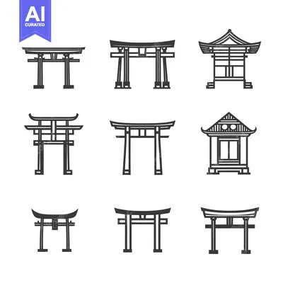 Aset desain premium: A Collection of Traditional Japanese Torii Gates and Structures