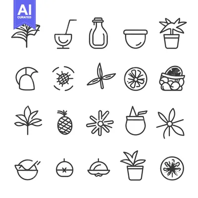Aset desain premium: A Collection of Tropical-Themed Line Icons