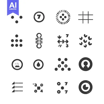 Aset premium populer: A Collection of Twelve Black and White Circular Icons with Geometric S