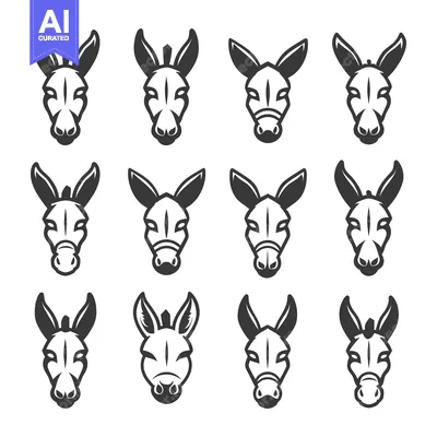 Aset desain premium: A Collection of Twelve Black and White Donkey Heads