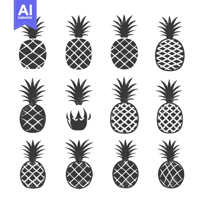 Aset premium populer: A Collection of Twelve Black and White Pineapple Silhouettes