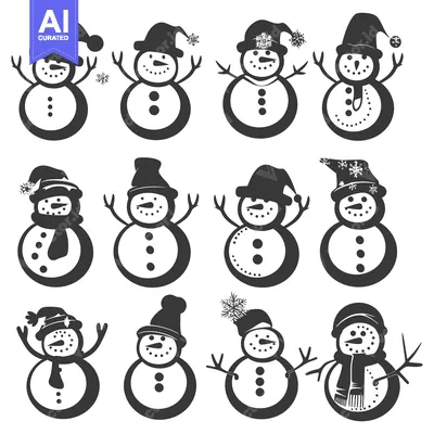 Popular premium asset: A Collection of Twelve Black and White Snowman Silhouettes