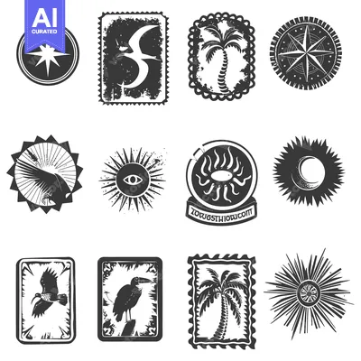 Premium design asset: A Collection of Twelve Black and White Vintage Style Illustrations